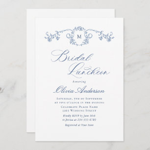 Elegant Blue French Toile Garden BRIDAL LUNCHEON Invitation