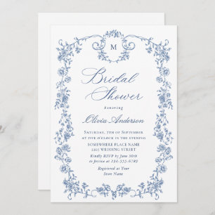 Elegant Blue French Toile Garden Bridal Shower Invitation