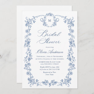 Elegant Blue French Toile Garden Bridal Shower Invitation
