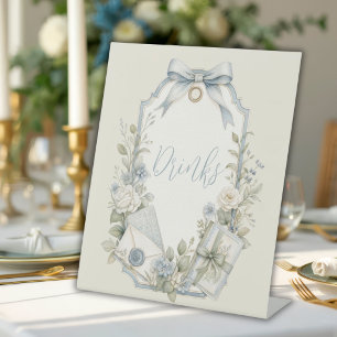 Elegant Blue French Vintage Drinks Wedding  Pedestal Sign