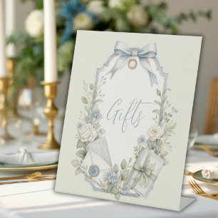 Elegant Blue French Vintage Gift Wedding  Pedestal Sign