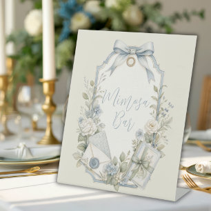Elegant Blue French Vintage Mimosa Bar Wedding  Pedestal Sign
