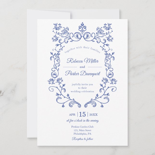 Elegant Blue French Wedding Invitation (Front)