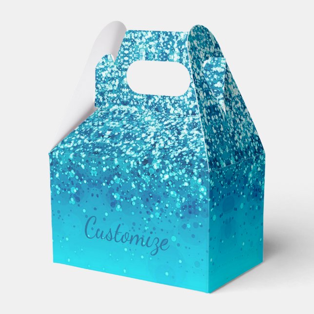 Elegant Blue Frost Sparkle Gable Favour Box (Front Side)