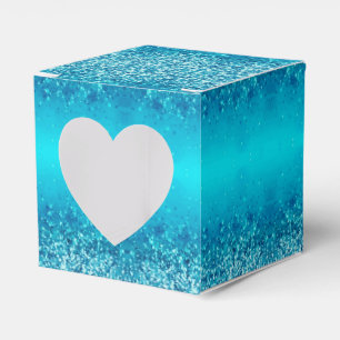 Elegant Blue Frost Sparkle Heart Favour Box