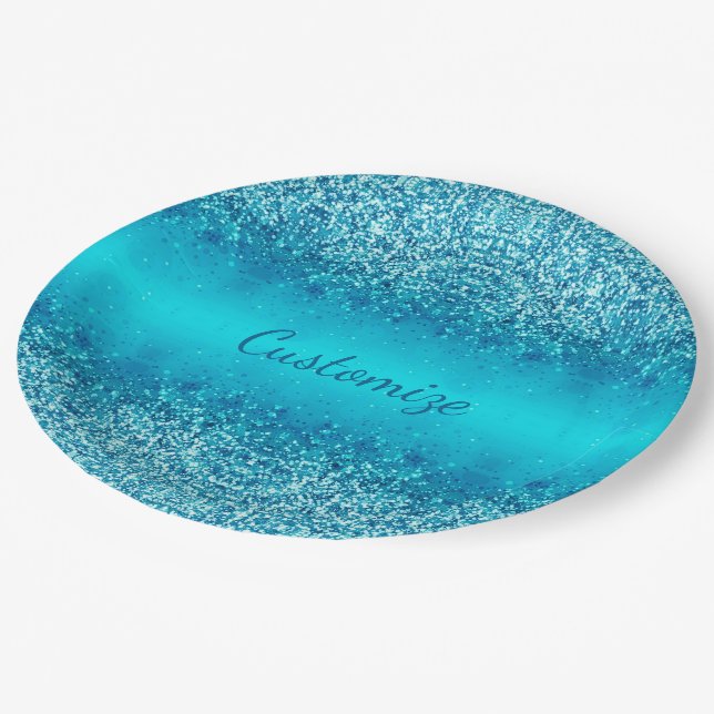 Elegant Blue Frost Sparkle Paper Plates (Angled)