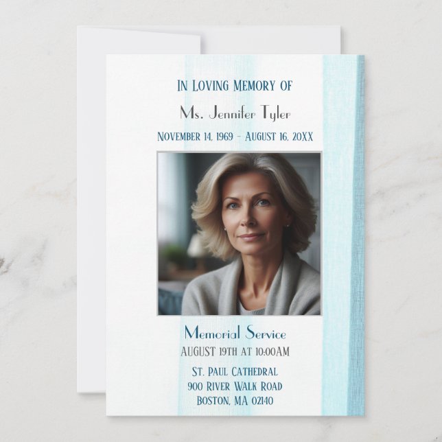 Elegant Blue Funeral Memorial Ceremony Invitation (Front)