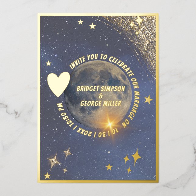 elegant blue galaxy celestial moon wedding gold  (Front)