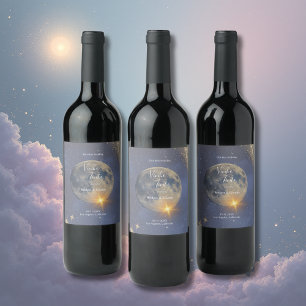 elegant blue galaxy celestial sky wedding wine label