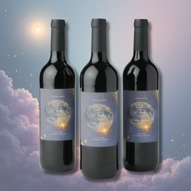 elegant blue galaxy celestial sky wedding  wine label (Creator Uploaded)