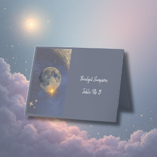 elegant blue galaxy sky single seating card