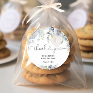 Elegant Blue Garden Baby Shower Thank You Classic Round Sticker
