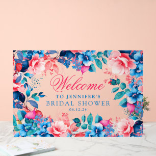 Elegant Blue Garden Floral Bridal Shower Welcome Acrylic Sign