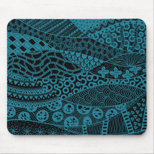 Elegant Blue Geometric Abstract Tribal Pattern Mouse Pad