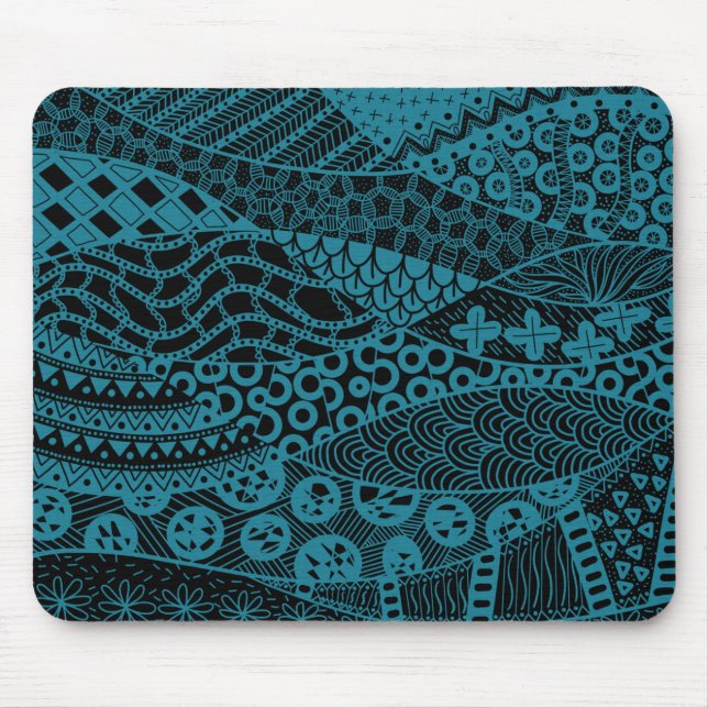 Elegant Blue Geometric Abstract Tribal Pattern | Mouse Pad (Front)