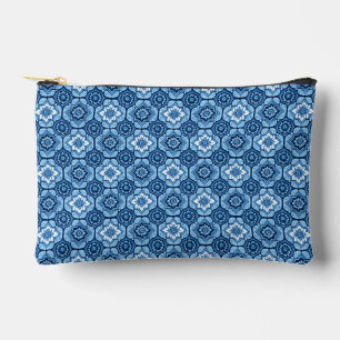 Elegant Blue Geometric Floral Pattern Accessory Pouch