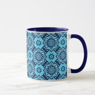 Elegant Blue Geometric Floral Pattern Mug