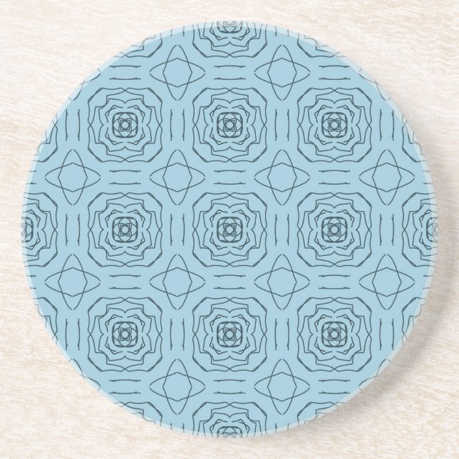 Elegant Blue Geometric Line Art Seamless Pattern Coaster (Front)