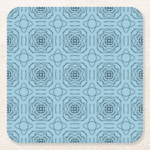 Elegant Blue Geometric Line Art Seamless Pattern Square Paper Coaster