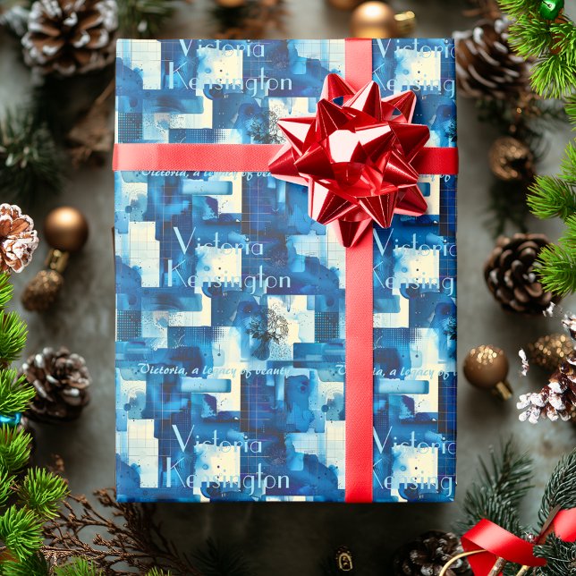 Elegant Blue Geometric Personalised Gift Wrap (Creator Uploaded)