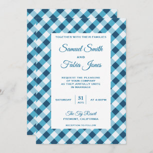 Elegant Blue Gingham Pattern Wedding Invitation