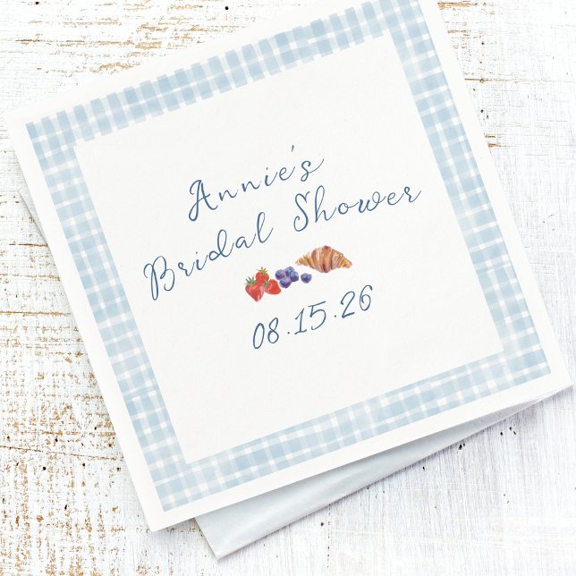 Elegant Blue Gingham Summer Brunch Bridal Shower Napkin (Creator Uploaded)
