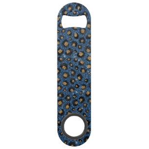 Elegant Blue Glitter Black Gold Leopard Print