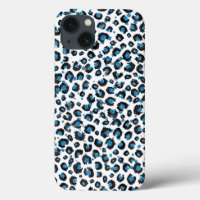 Elegant Blue Glitter Black Leopard Animal Print