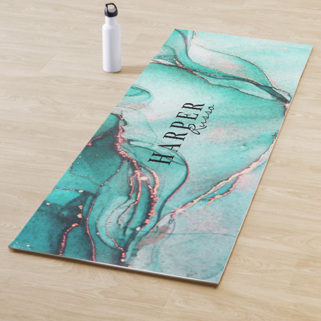 Elegant Blue Glitter Custom Name  Yoga Mat (In Situ)