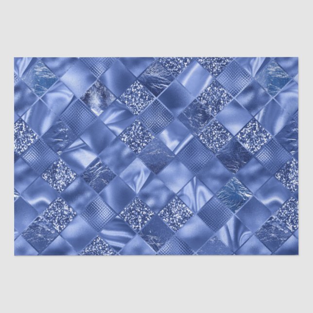 Elegant Blue  Glitter Diamond Lattice Pattern Tissue Paper (Front)