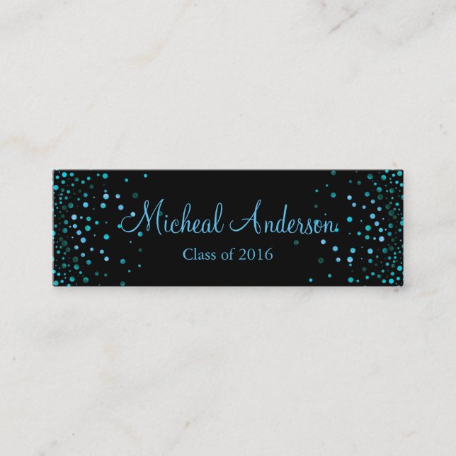 Elegant Blue Glitter Graduation Name Card (Front)