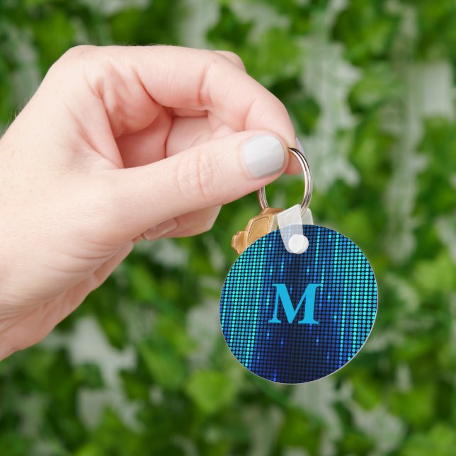Elegant Blue Glitter Monogram initial Key Ring (Hand)