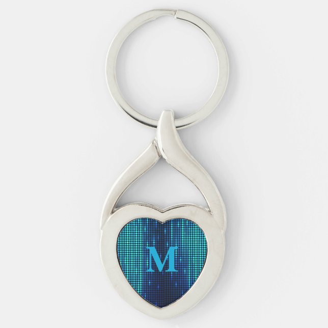 Elegant Blue Glitter Monogram Key Ring (Front)