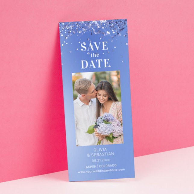 Elegant Blue Glitter Photo Wedding Save The Date (Creator Uploaded)