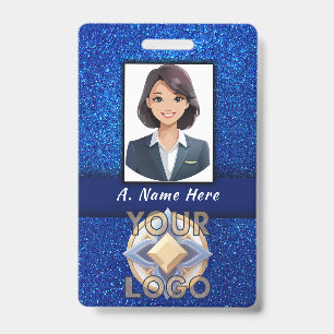 Elegant Blue Glitter Wedding Event Staff ID Name Badge