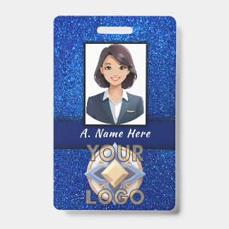 Elegant Blue Glitter Wedding Event Staff ID Name  Badge