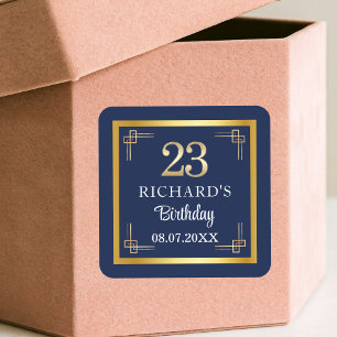 Elegant Blue Gold 23rd Birthday Party Square Sticker