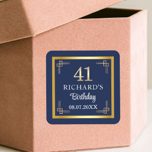 Elegant Blue Gold 41st Birthday Party Square Sticker