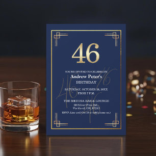 Elegant Blue Gold 46th Birthday Party Invitation