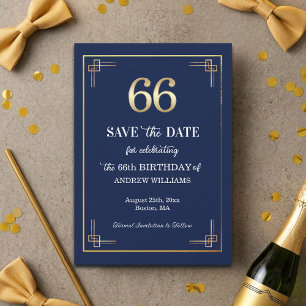 Elegant Blue Gold 66th Birthday Party Save The Date