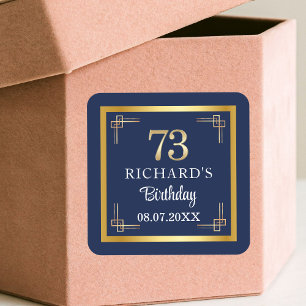 Elegant Blue Gold 73rd Birthday Party Square Sticker