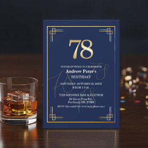 Elegant Blue Gold 78th Birthday Party Invitation