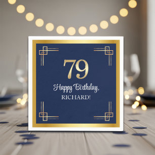 Elegant Blue Gold 79th Birthday Party Napkin