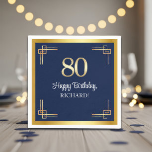 Elegant Blue Gold 80th Birthday Party Napkin