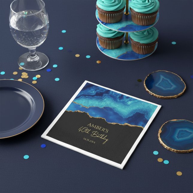 Elegant Blue Gold Abstract Marble Design Napkin (Creator Uploaded)