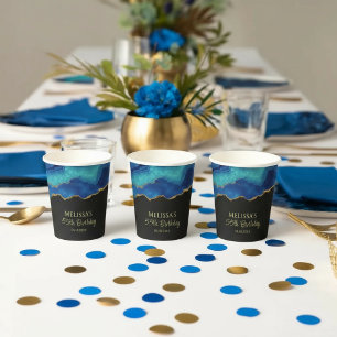 Elegant Blue Gold Abstract Marble Design Paper Cups