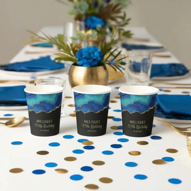 Elegant Blue Gold Abstract Marble Design Paper Cups (Creator Uploaded)