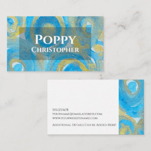 Elegant Blue & Gold Abstract Watercolor Circles Business Card