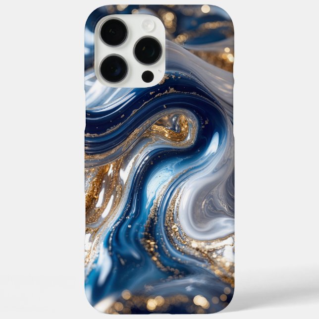 Elegant Blue Gold Abstract Wave 3D Pattern Case-Mate iPhone Case (Back)