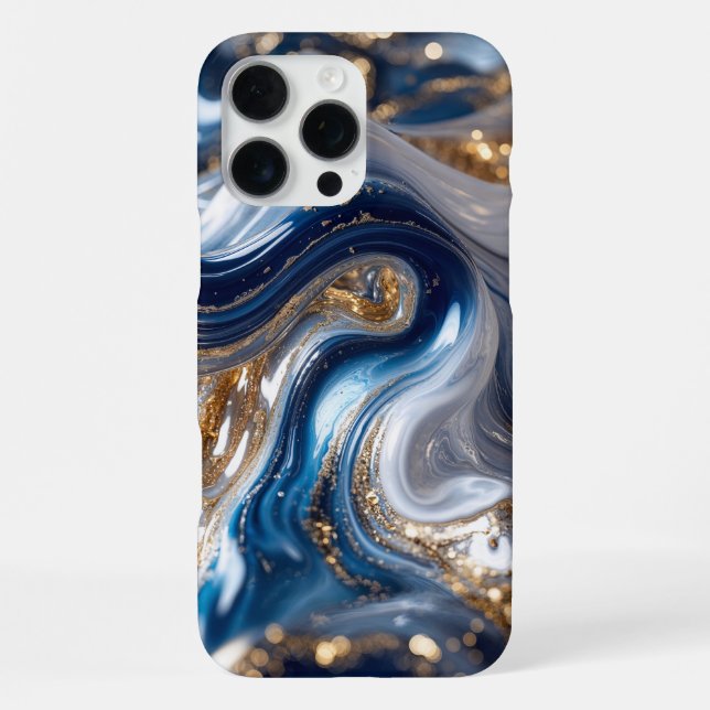 Elegant Blue Gold Abstract Wave 3D Pattern iPhone Case (Back)